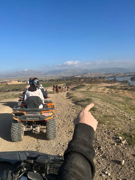Quad riding across the Agafay landscape
